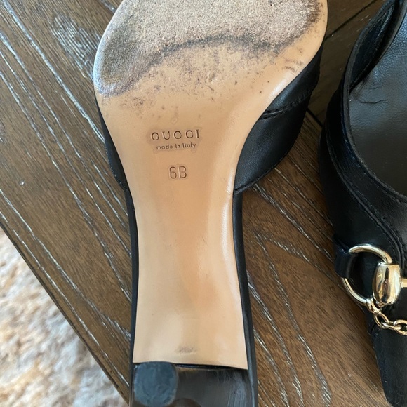 Authentic Gucci Black Mules with Gold Chain Detail - Picture 3 of 7